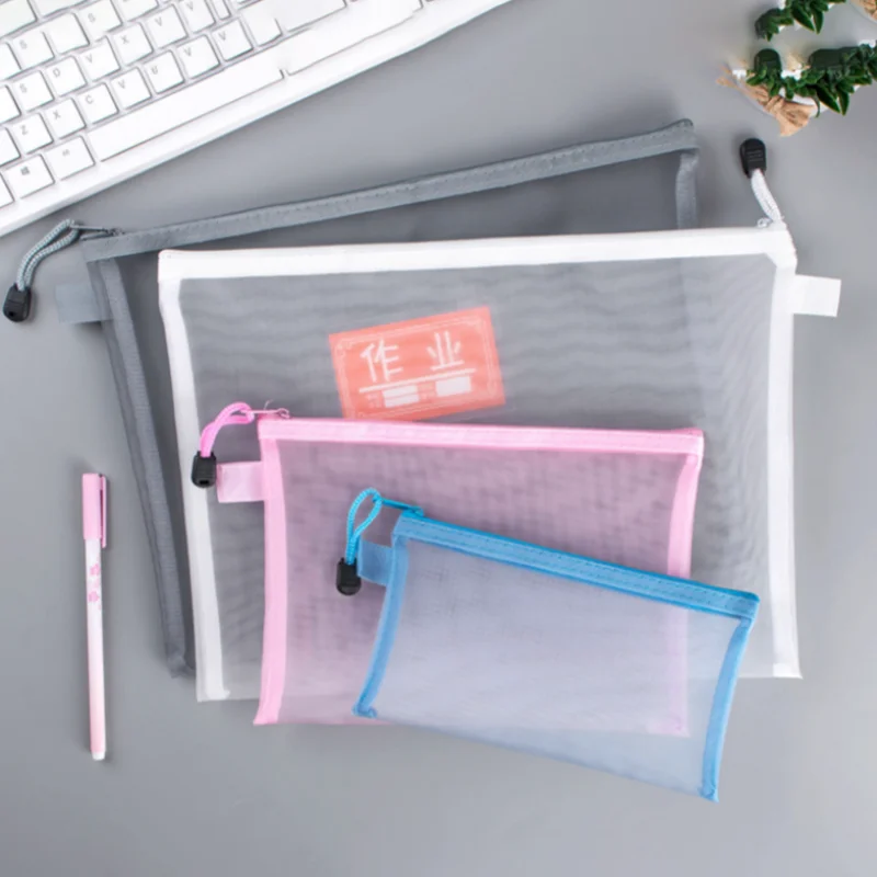 Zipper Mesh Bags A4/A5 Document File Folders For Student Pen Toy Stationery Organizing School Bags Office Supplies