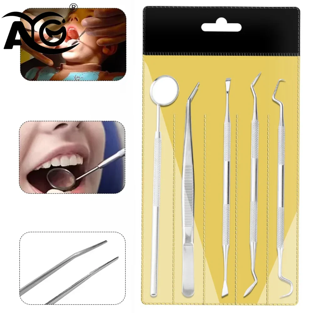 AG 1Set Stainless Steel Dental Mouth Mirror Steel Tweezers Elbow Probe Dentist Instrument Teeth Cleaning Whitening Dentistry
