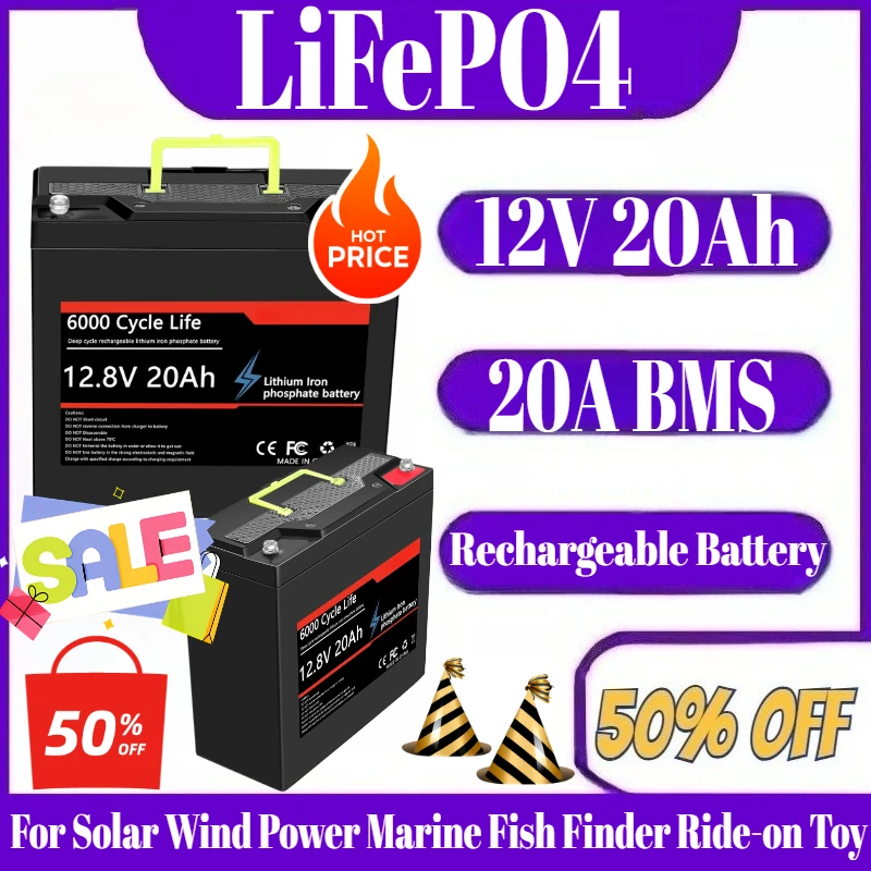 بطارية ليثيوم 12 فولت 20 أمبير LiFePO4 بطارية قابلة للشحن DeepCycle مع 20A BMS لطاقة الرياح الشمسية صياد السمك البحرية لعبة ركوب الخيل