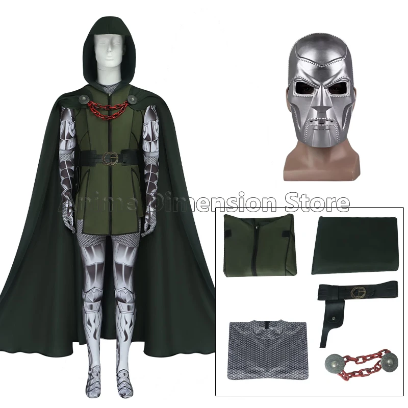 

Doctor Doom Cosplay Costumes Jumpsuit Cloak And Mask Anime Role Play Uniform Halloween Party Outfit For Men