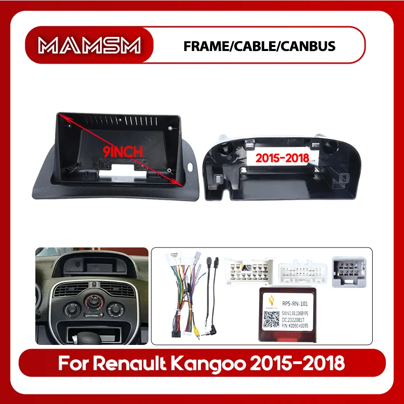 9 Inch For Renault Kangoo 2015-2018 Car Radio Fascia Car Radio Panel 2Din Wire Sleeve Frame Dashboard Original Car Mount Kit