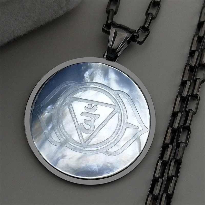 الهندي اليوغا شقرا Ajna شقرا قلادة قلادة للنساء الرجال الفولاذ المقاوم للصدأ الذهب اللون الطبيعي شل سلسلة مجوهرات هدايا