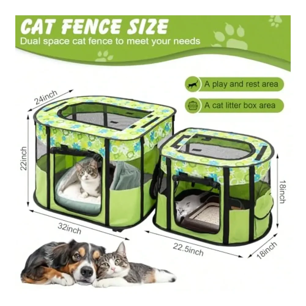 

Cat Playpen With Separate Areas Foldable Indoor Outdoor Cat Enclosure Portable Pet Tent For Kittens Small Animals Collapsible T