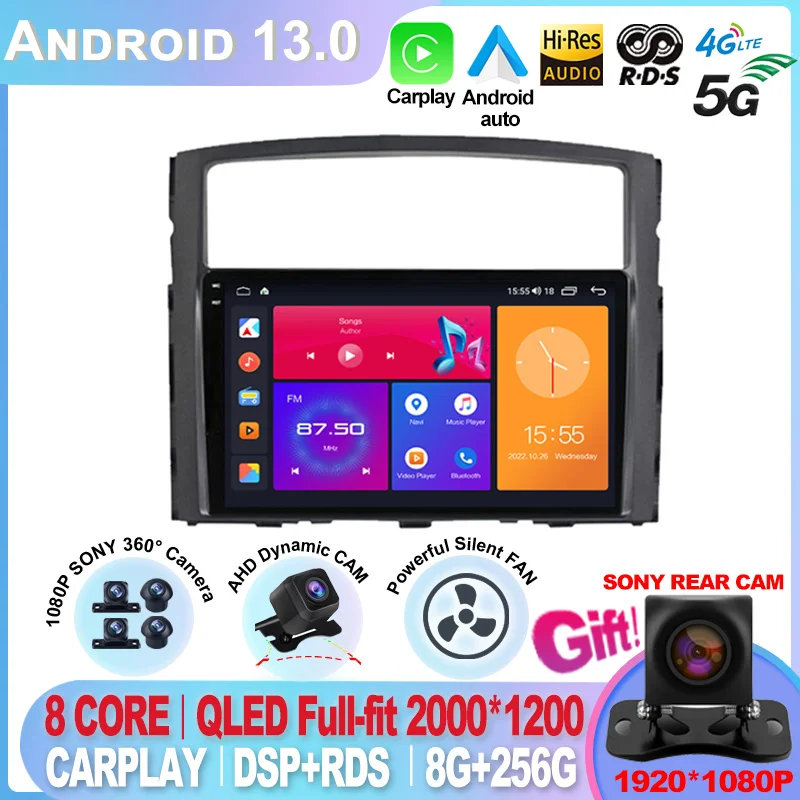 

For Mitsubishi Pajero 4 V80 V90 2006-2014 8 Core 5G Car Radio Multimedia Video Player Android 13 2 din Carplay gsp QLED DSP