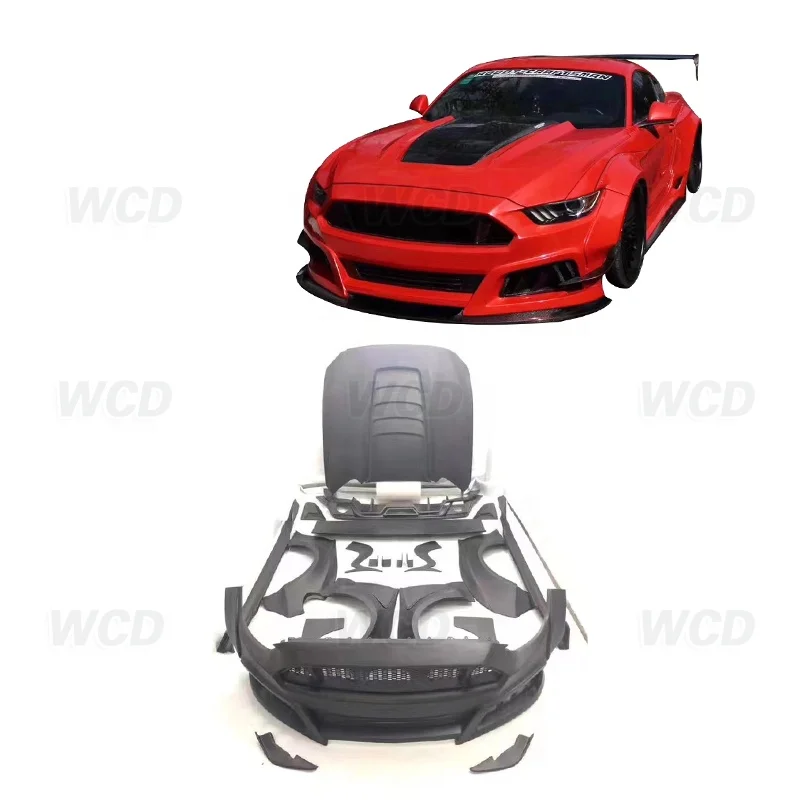 Mustang GT Robot Wide Body Kit New style Car Front bumper Side Skirt Diffuser Spoiler Hood Bodykit For Mustang GT 2015-2017