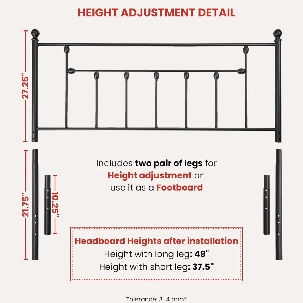 Victoriaanse metalen hoofdeinden, in hoogte verstelbaar ijzeren frame, rustieke boerderijstijl, elegant en duurzaam ontwerp, eenvoudige montage, Uni