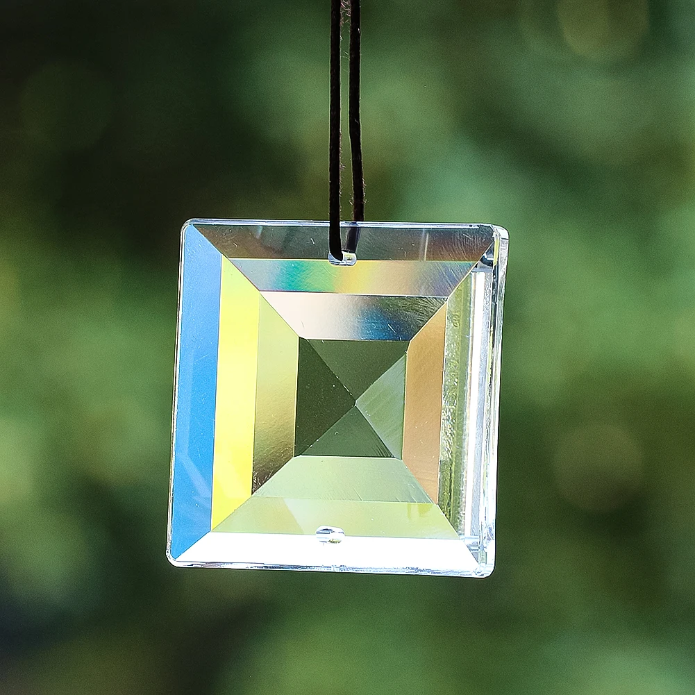 48MM Clear Laser Geometry Square Faceted Prism Double-holes Glass Crystal Sun Catcher Shiny Dangle Charm Chandelier Lamp Parts