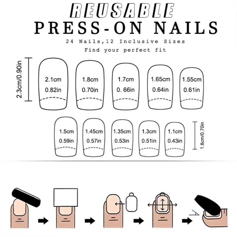 24x/scatola Punta francese Unghie finte Breve stampa quadrata sulle unghie Unghie artificiali Copertura completa sulle per