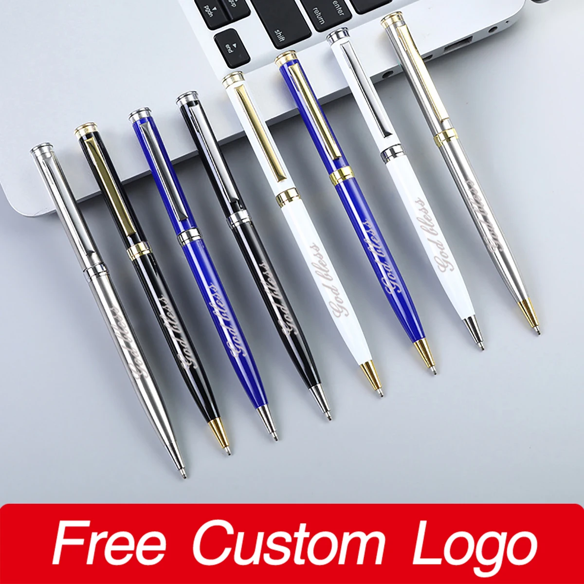 5Pcs Metal Ball Point Pen Clip Signature Ballpoint Pens Customized Logo Advertising Gift for Business Writing Office Stationery