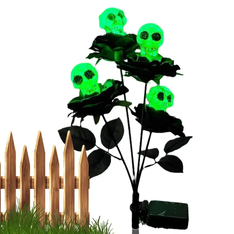 4 Rose Skull Solar Swing Lights, Halloween Decorations Outdoor Horror Skull Flower Lanterns, Garden Courtyard Gothic Decoration