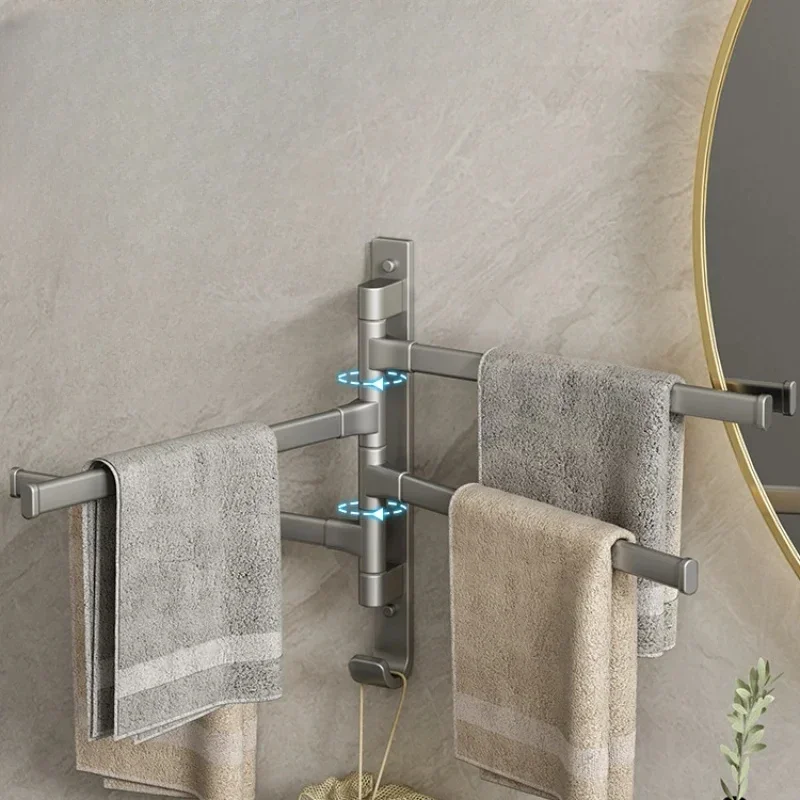 

Gun gray multifunctional swivel towel bar toilet no punch hole rotatable rotatable towel holder folding towel rail