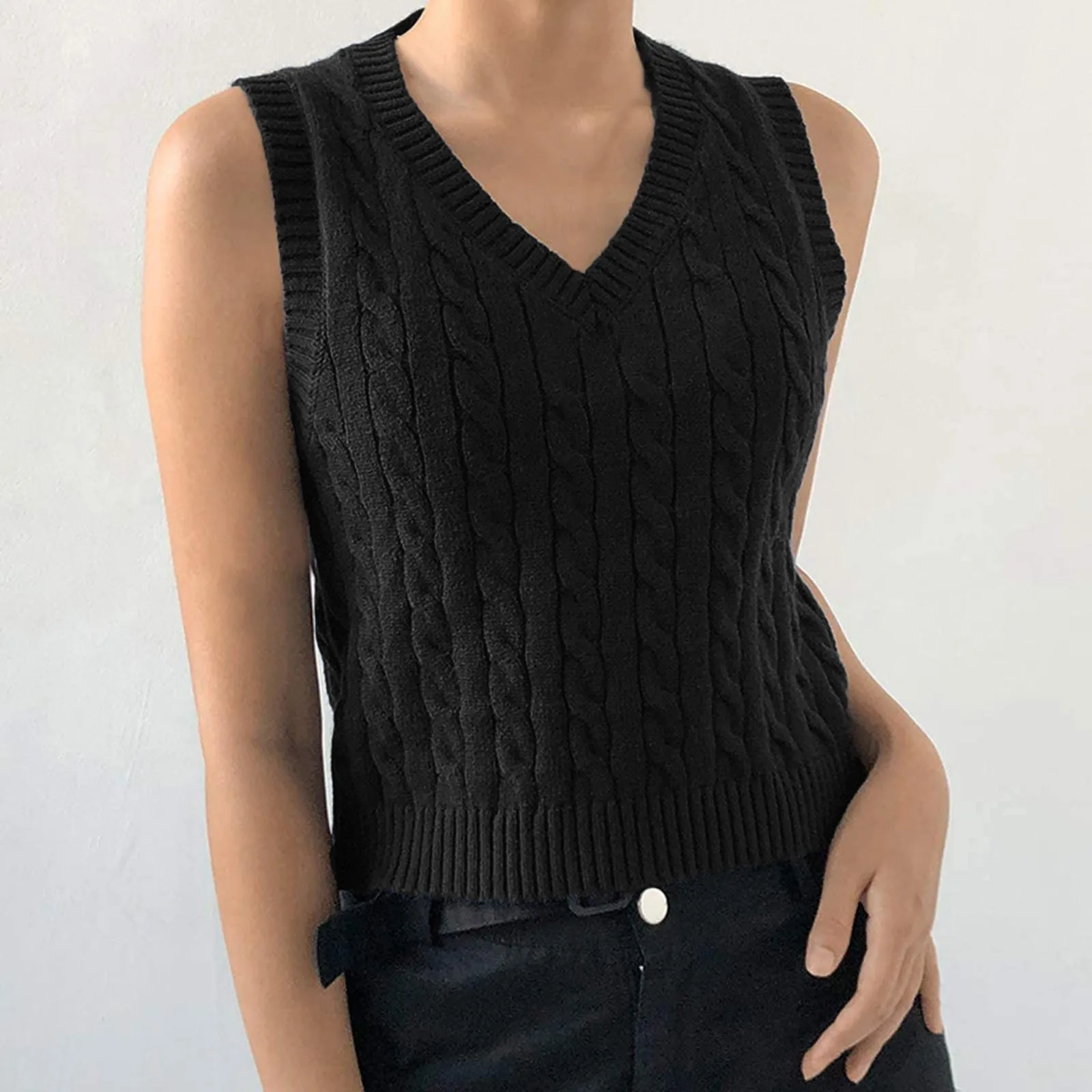 Autumn Winter Women Short Knitted Sweater Sleeveless Vest Ladies V-Neck Pullover Tops Teenager Girls Waistcoat Female