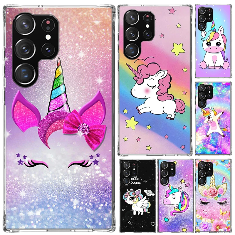 Pink Unicorn Rainbow Phone Case for Samsung Galaxy Note 20 Ultra 10 Plus 9 8 M12 M21 M30S M51 M52 J4 J6 + J8 Funda Print Shell