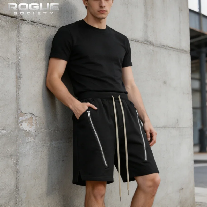 Summer American High Street Double Zipper Shorts Men Luxury Loose Harajuku Casual Streetwear Sweatpants Unisex Drawstring Waist