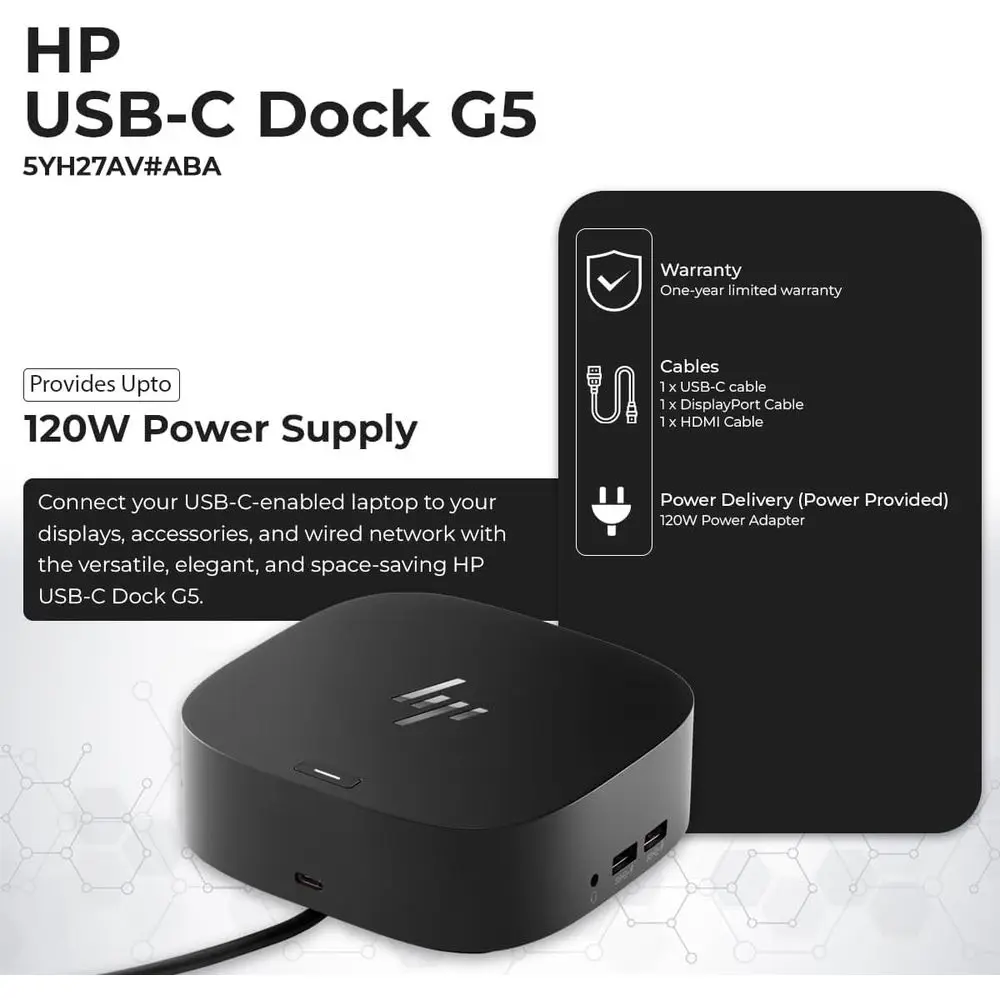 Docking Station with 120W Charger, HDMI, DisplayPort, USB-C Cables, Microfiber Cloth (Renewed)