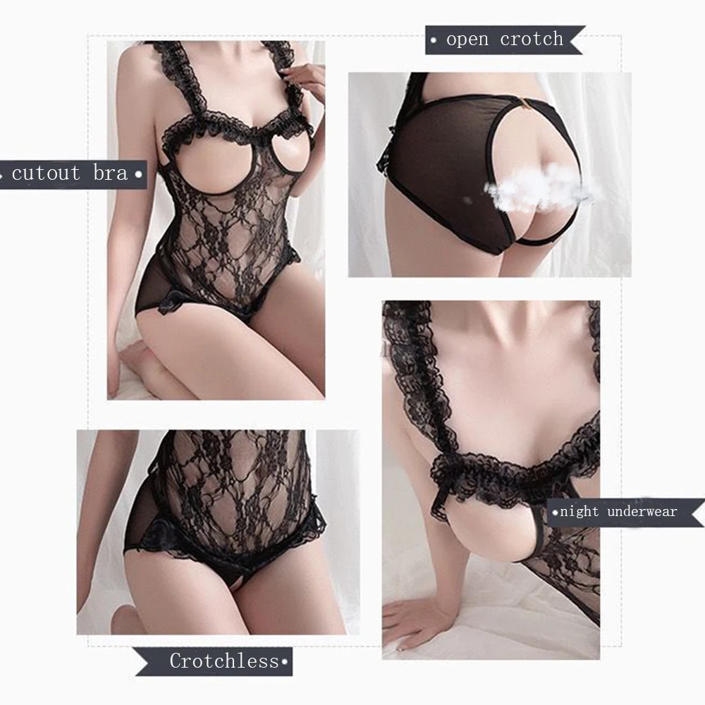 Aldult Mesh Erotic Lingerie See Through Bra Set Hot Women\'s Porno Thongs Babydolls Sexy Open Crotch Underwear Exotic Lace Dress