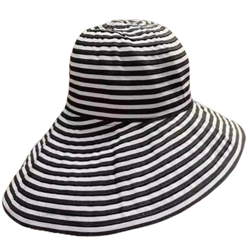 Casquette anti-UV, chapeau de plage respirant, chapeau de pêcheur à large bord pliable, à la mode, rayé, coupe-vent
