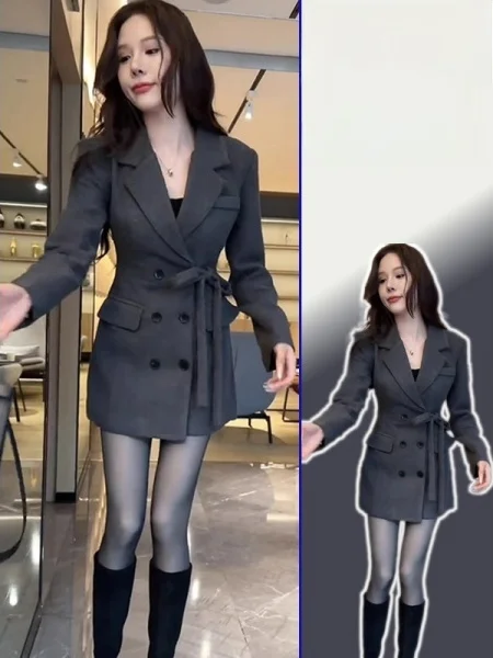 

Женский шерстяной пиджак больших размеров в стиле кэжуал, весенний, с эффектом высококачественного материала, в западном стиле