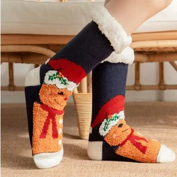 Fuzzy Thermal Sock Women Winter Funny Panda Cute Kawaii Non Slip Cartoon Sleeping Soft Female Floor Slippers Sock Christmas Gift