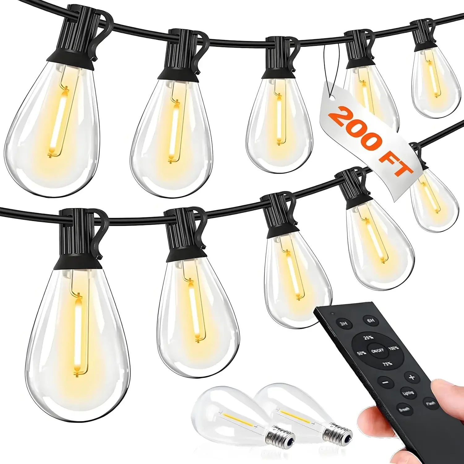 

Outdoor String Lights 200FT LED Shatterproof Bulbs Dimmable Remote Timing Light Modes Outside Patio Backyard Porch Deck Garden B