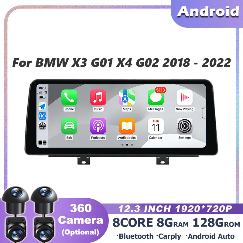 Android 14 12,3 дюйма для BMW X3 G01 X4 G02 2018-2022 Система EVO Автомобильный радиоприемник Видео Мультимедийный плеер DSP Стерео 4G WiFi GPS Navi