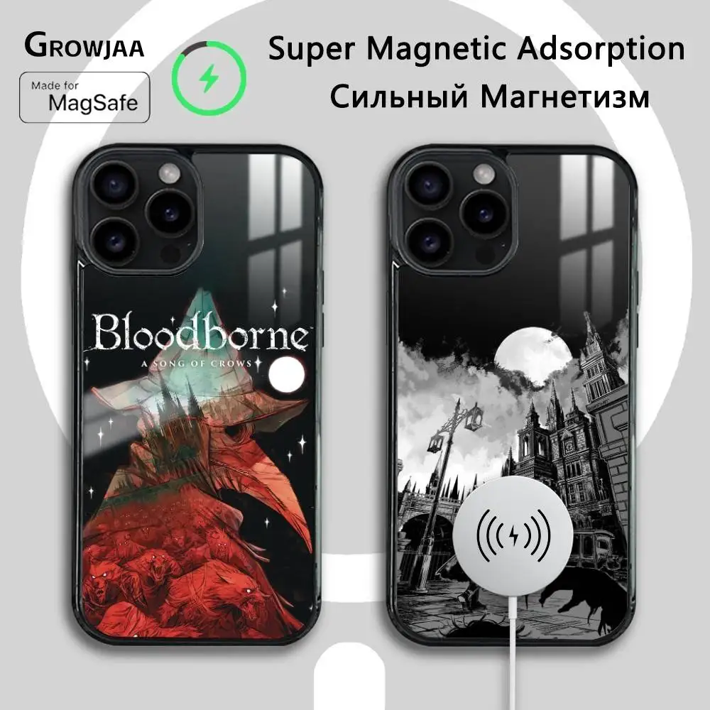 เคสโทรศัพท์ลายเกม Hot B-BloodborneS สำหรับ iPhone 16 15 14 13 12 11 Pro Max Plus Mini รองรับการชาร์จไร้สาย แบบแม่เหล็ก แข็งแรง
