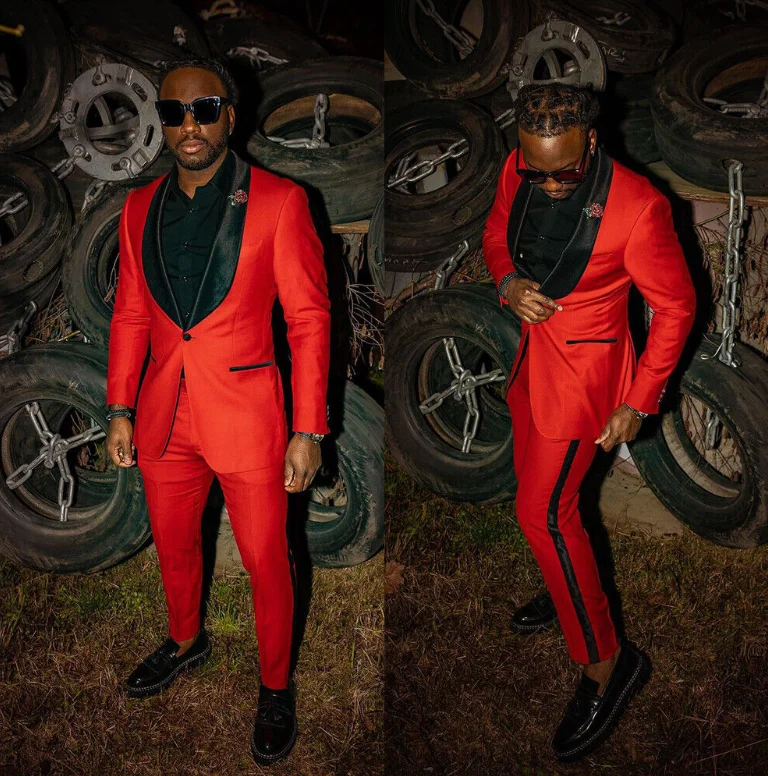 Fashion Men Suits For Wedding Shawl Lapel Single Breasted Tuxedos 2 Pcs Jacket Pants Evening Party Custom Made