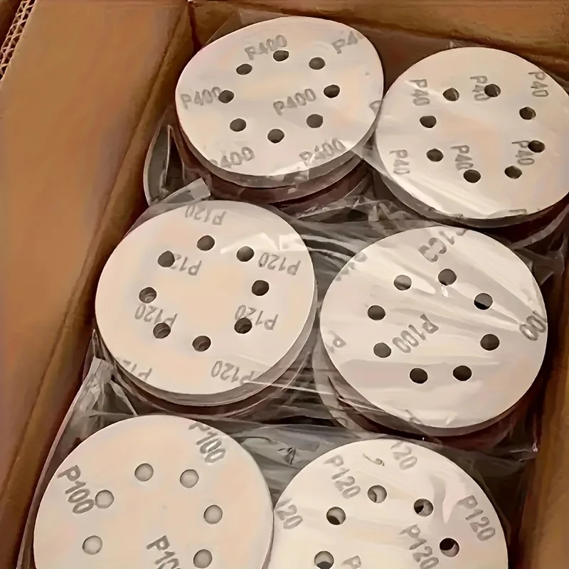 

100Pcs 5 Inch 125mm Round Sandpaper 8 Hole 40-1000 Grit Sanding Disc Pad Hook & Loop Grit For Drill Grinder Rotary Tools