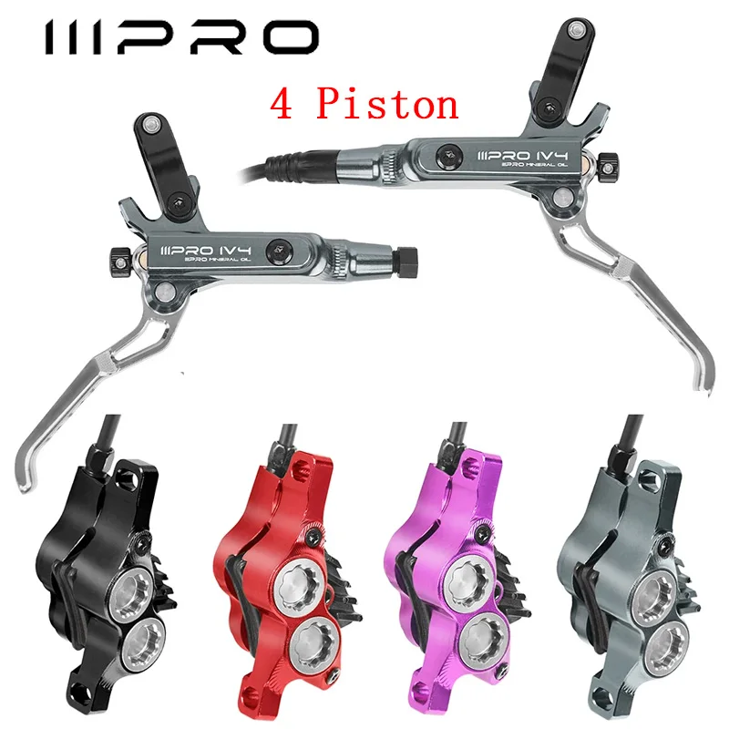 

IIIPRO Bike Hydraulic Disc Brake Set 4 Piston Mountain Bike Hydraulic Disc Brake Set 850/1550MM Aluminum Alloy Bike Brakes