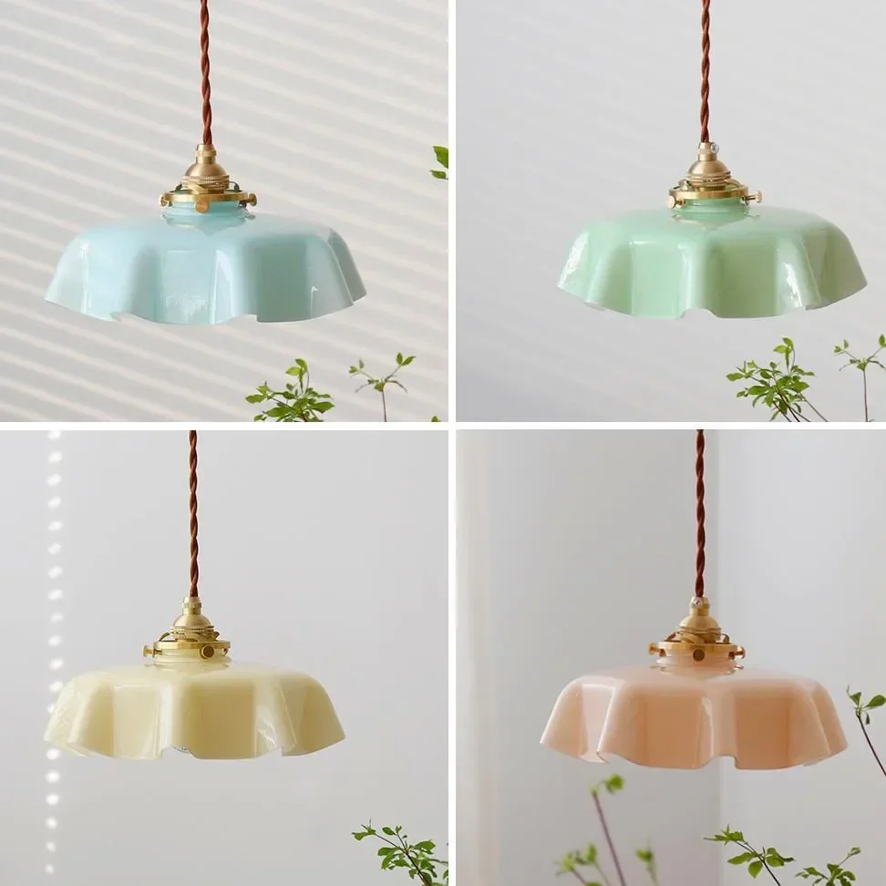 SANDYHA Vintage cremefarbene Kupfer-Glas-LED-Kronleuchter-Pendelleuchte, ideal für Schlafzimmer, Küche, Esstisch, Nachttisch-Beleuchtungskörper