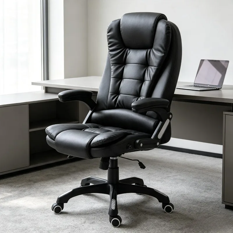 Chaise de bureau en similicuir noir, siège d'ordinateur moderne, design pivotant avec hauteur réglable, chaise de bureau confortable adaptée au bureau à domicile, à l'étude, au studio et au travail quotidien en appartement