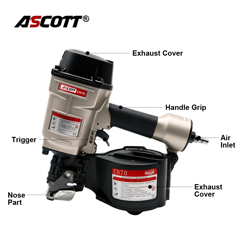 Ascott CN70 Pneumatic Coil Nailer 1-3/4