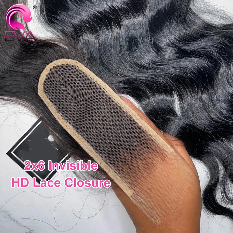 

Eva Hair HD Lace 2x6 HD Lace Closure Melt Skins Invisible HD Lace Frontal Only Straight & Body Wave Закрытие человеческих волос для женщин