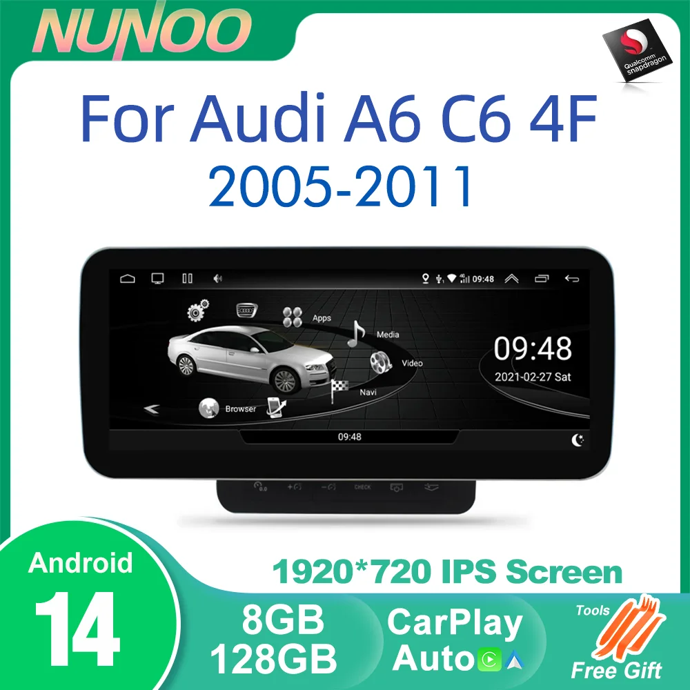 Android 14 CarPlay For Audi A6 C6 4F 2005-2011 MMI 2G 3G GPS Car Multimedia Player Navigation Auto Radio 8+128GB  Stereo DSP