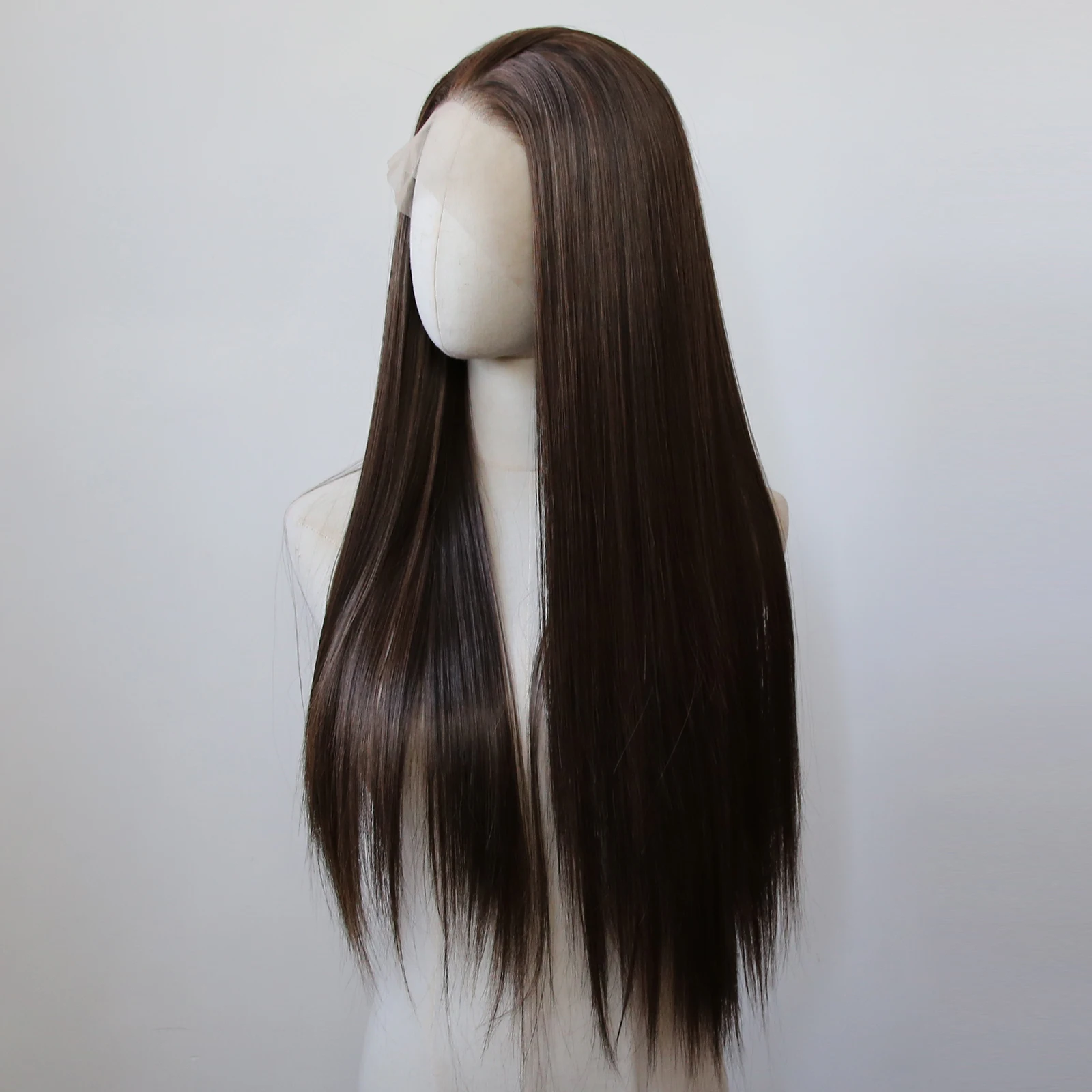 Black/Brown Synthetic Lace Front Wig Long Straight Lace Front Synthetic Wig Pre Plucked Heat Resistant Hair Daily Wear Cosplay