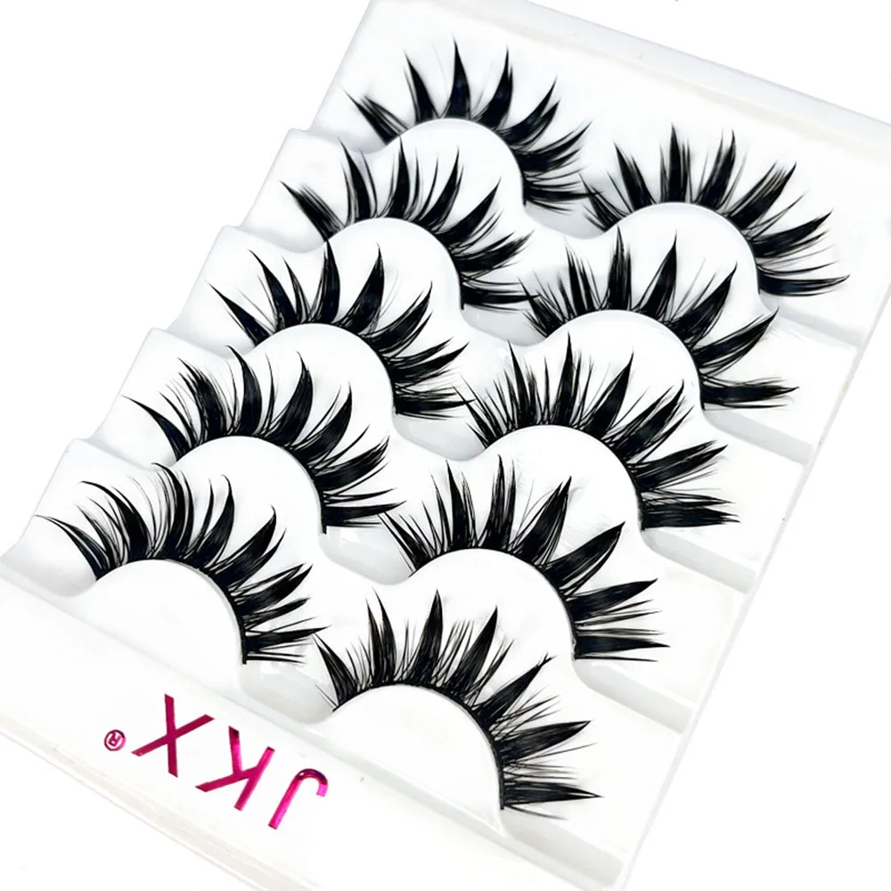 JKX Manga Thick False Eyelashes Cross Curling Lash Extension 3D Thai Style Wet Lashes Natural Fairy Sharp Mink Fake Lashes