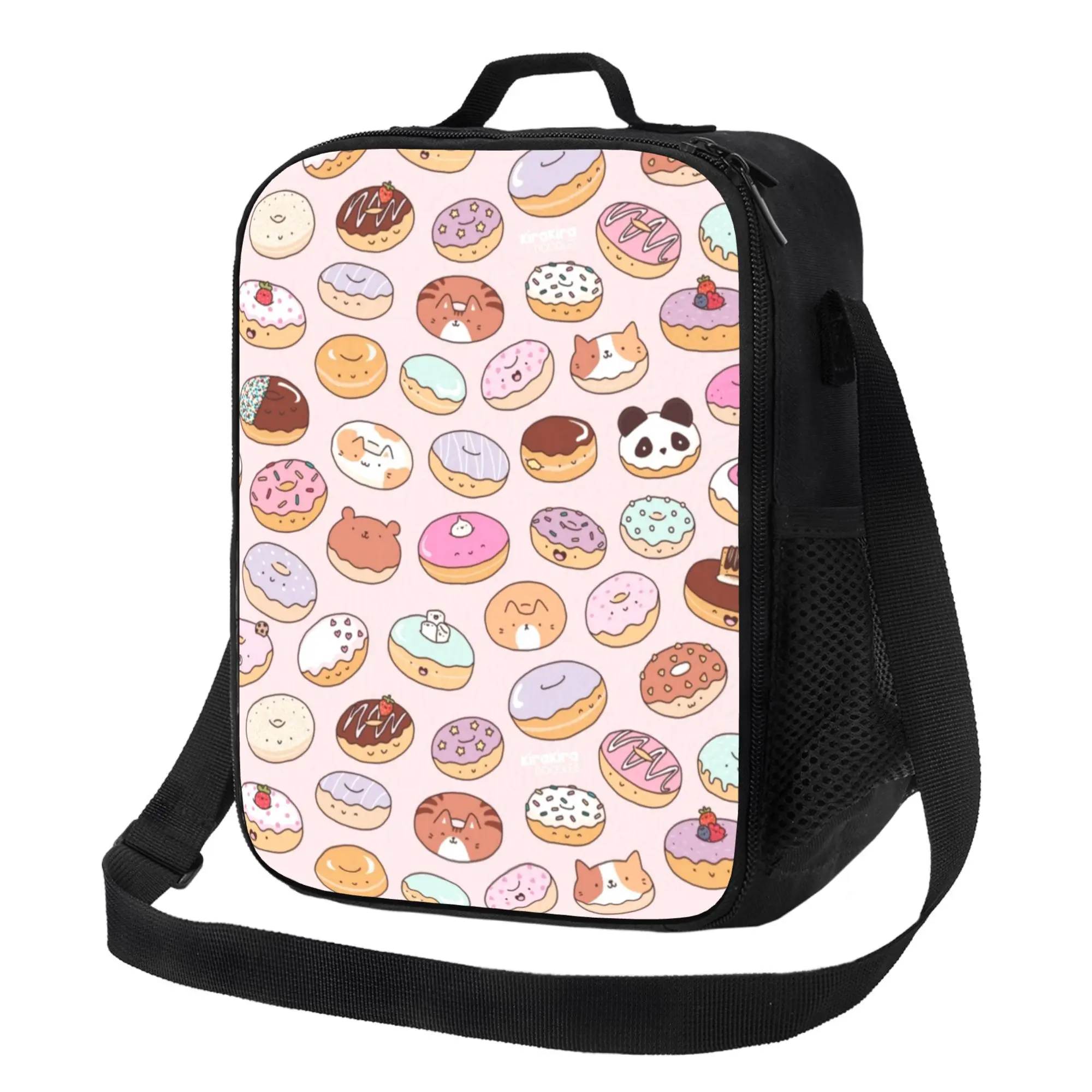 Kawaii Donut Cat Print Tote Bag 600D Oxford Fabric for Work Office Travel Daily Use