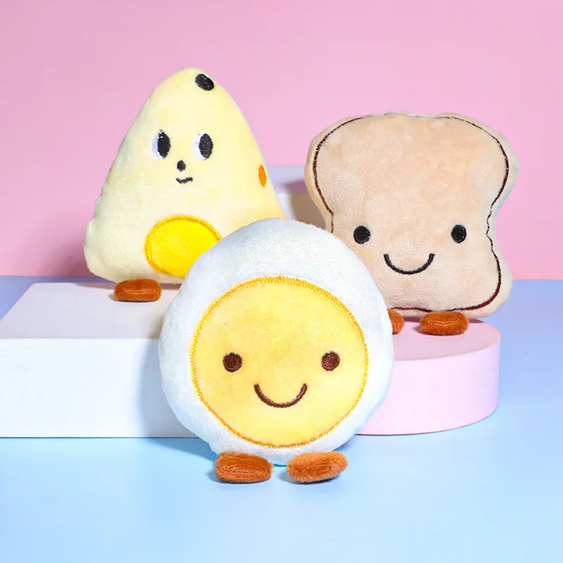 Soft Plush Dog Squeaky Toys Cute Egg Bread Shaped for Small and Medium Dogs Puppy Interactive Toy Teeth Cleaning Pet Supplies