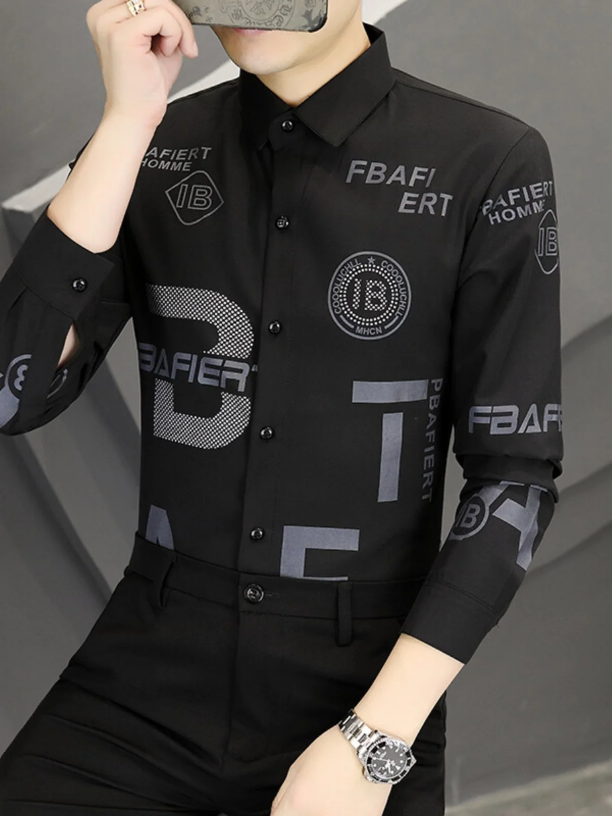 

Spring Autumn New Long Sve Men's irt Trendy Letter Rhinestone Print Casual Faionable Haome Casual irt