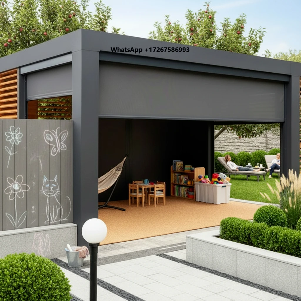 Sweet Home 16x12 FT Large Aluminum Eco-Friendly Free Standing Modern UV Protection Motorized Louvered Retractable Roof Canopy