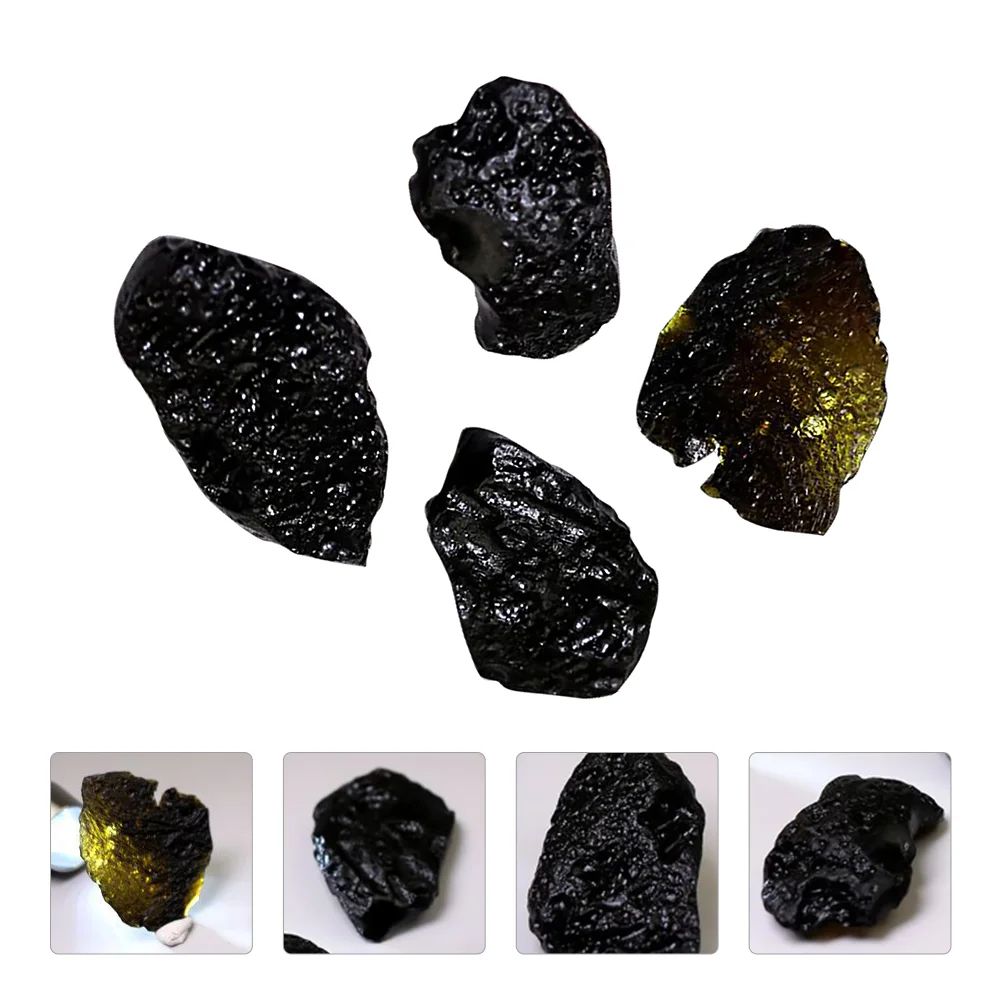 

4 Pcs Lunar Glass Meteorite Teaching Tool Dining Table Terrarium Black Tektite Specimen