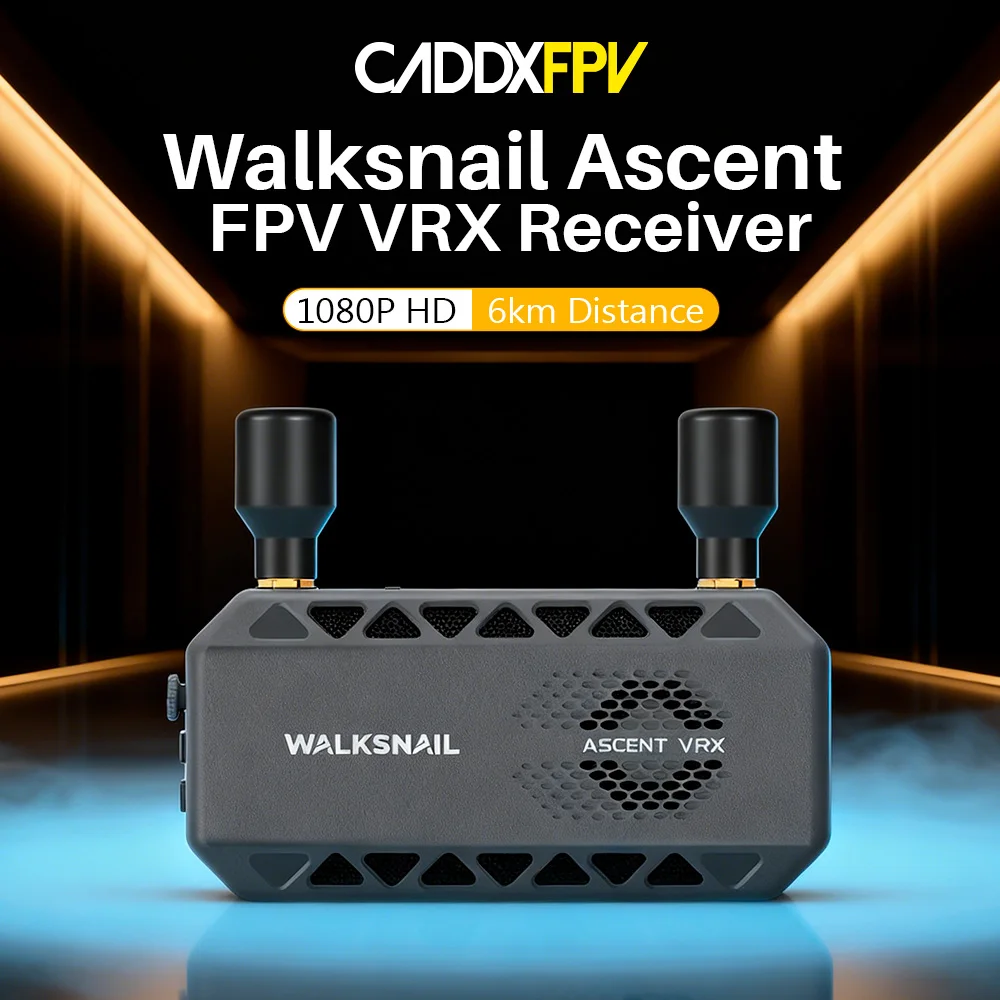 CADDXFPV Ascent VRX 5.8G HD FPV Receiver 35ms Ultra Low Latency 6KM Long Range Built‑in Recording for Drone Fixed‑wing RC Car