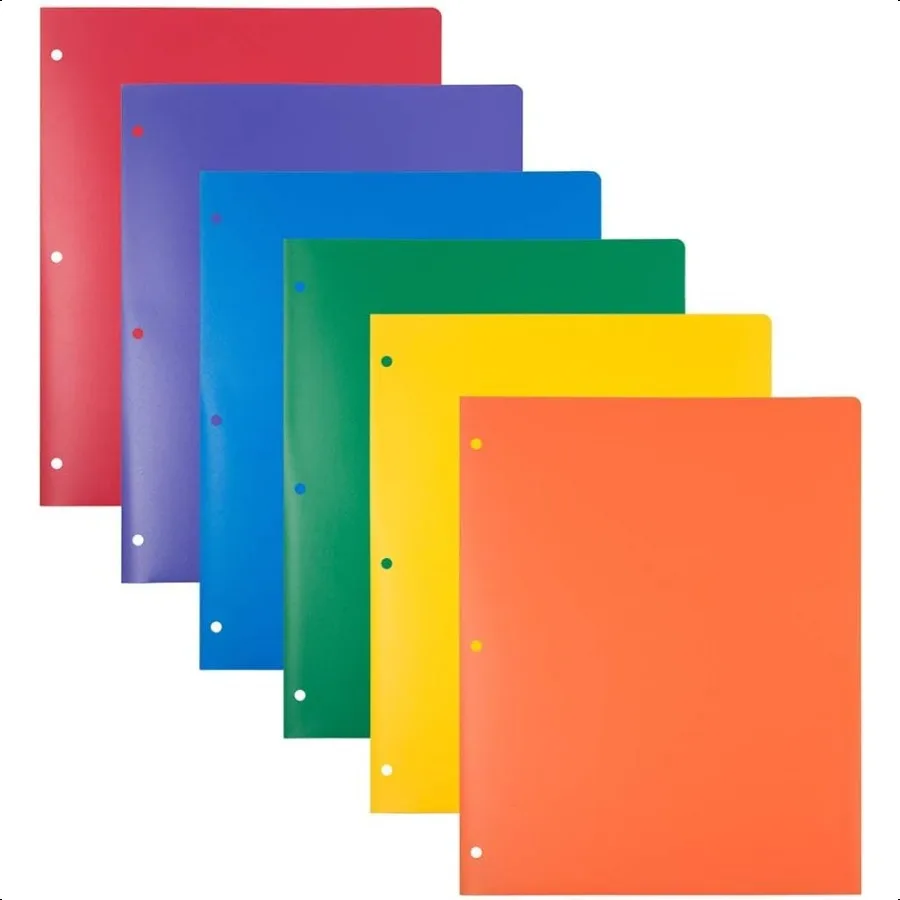 

Heavy Duty Plastic 3 Hole Punch Folders Extra Tough School Folders Ships from USA Assorted Primary Colors 6 Pack