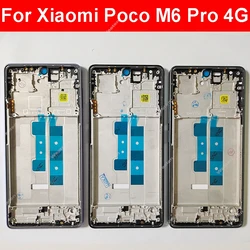 LCD Middle Frame Housing For Xiaomi Poco M6 Pro 4G Middle Frame Holder Cover With Volume Key Replacement Repair Parts