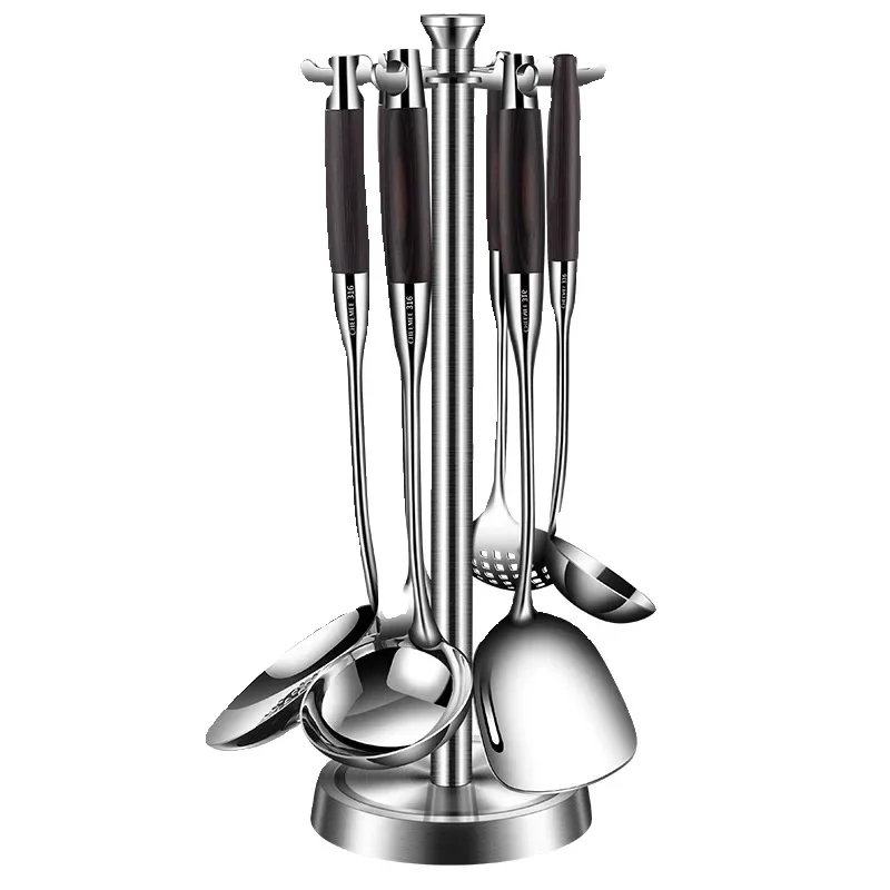 High temperature resistant 316 stainless steel long handle spatula stir fry shovel spoon colander household kitchen set