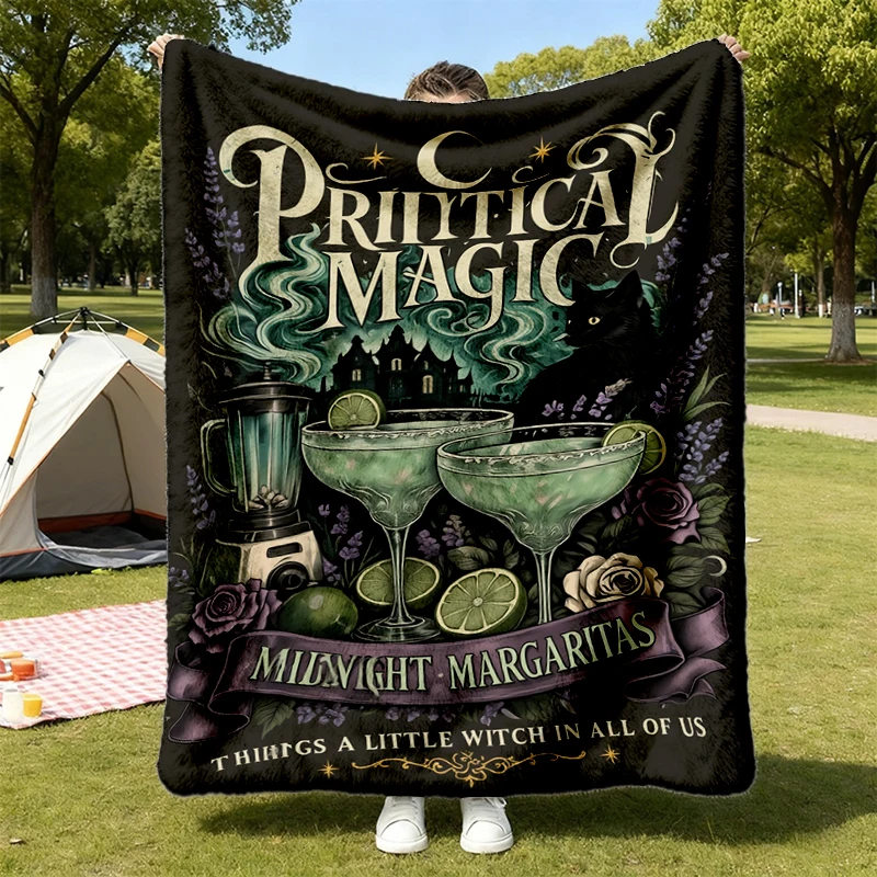 Practical Magic Midnight Margaritas Sleeve Flannel Blanket, Witchy Halloween Flannel Blanket, Movie Lover Gift