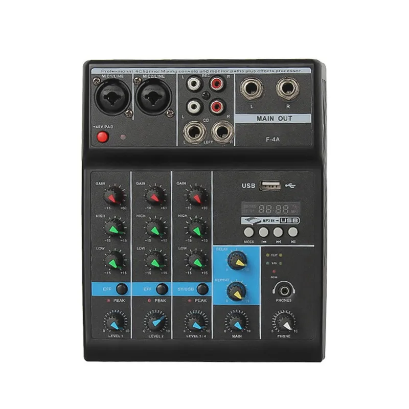 

Professional Sound Mixing Console USB Interface Audio Mixer F-4A Wireless 4-channel Phantom Power Live Sound Card for Computer