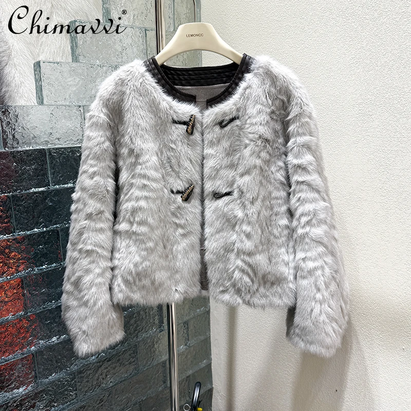 

2024 Winter New European Horn Buckle Mink Hair Thickened Versatile Casual Fur Integrated Top Fashionable versatile Jacket Women