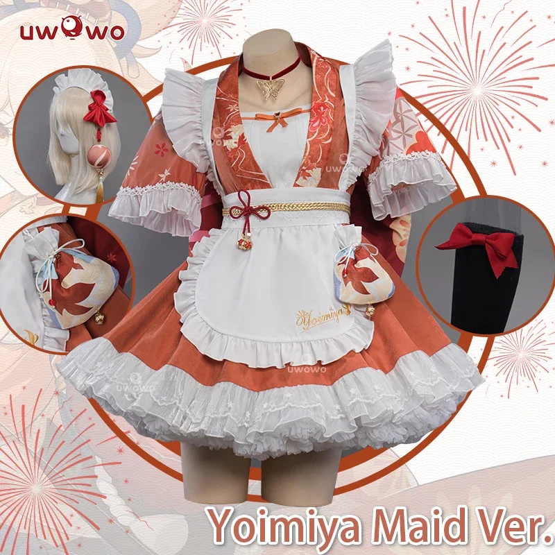 IN STOCK Yoimiya Cosplay Maid Costume S-3XL Genshin Impact Fanart Cosplay Yoimiya Cosplay Yoimiya Maid Dress Halloween Cos