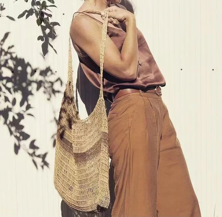 Handwoven Plant Fiber Beach Bag Ball Shape Papua New Guinea Tribal Pure Handmade Basket Soft British Style Unisex Shoulder Bag